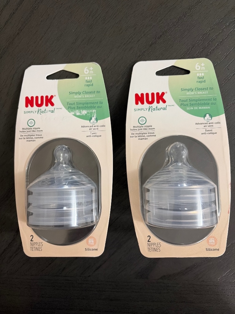 NUK Simply Natural Fast Flow Silicone Nipples 6+ Months | 2 Sets (4 Nipples Tota